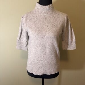 Ann Taylor Gray 100% Cashmere Sweater Turtleneck 3/4 Sleeve Speckled Soft Size L